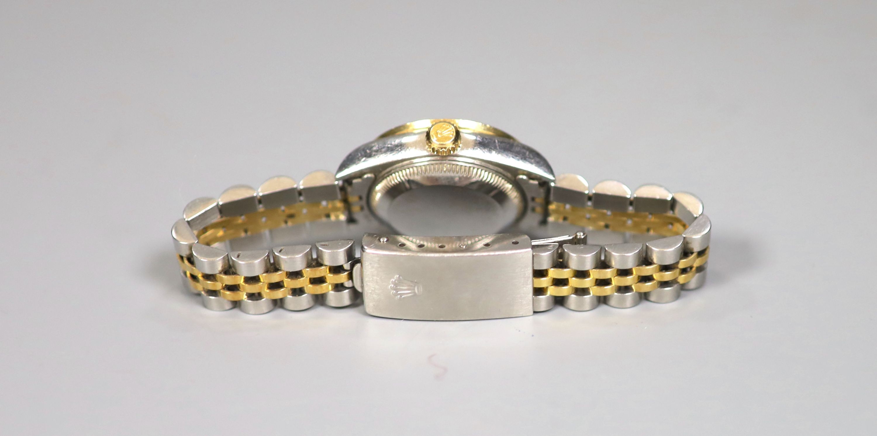 A lady's 2002 stainless steel and gold Rolex Oyster Perpetual Datejust wrist watch, with diamond set bezel, case diameter 26mm